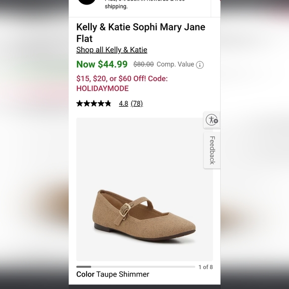 NWB,Kelly & Katie Sophi Marry Jane flats, 7, dune metallic - Picture 6 of 6